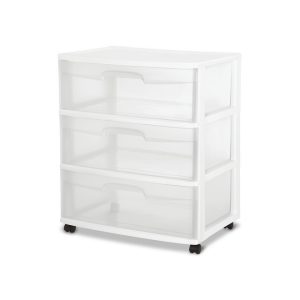 Sterilite Wide 3 Drawer White Cart